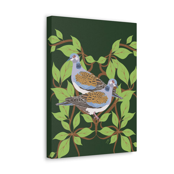 Two Turtle Doves Birds of Christmas  Canvas Gallery Wraps