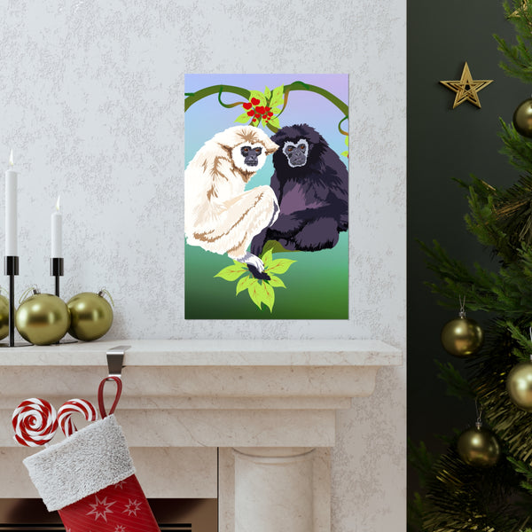 Monkey Love Endangered Hoolock Gibbon Pair Premium Matte vertical posters