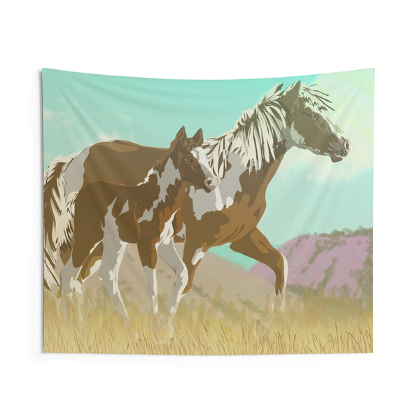 Mare and Colt Mustangs Indoor Wall Tapestries