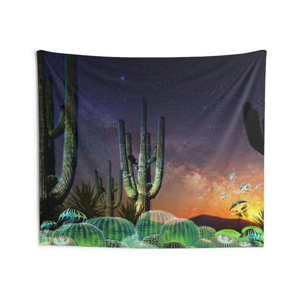 Glowing Cactus Indoor Wall Tapestries