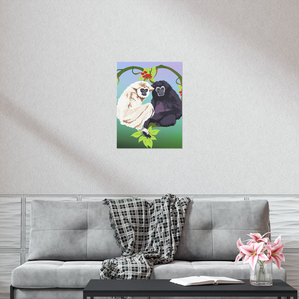 Monkey Love Endangered Hoolock Gibbon Pair Premium Matte vertical posters