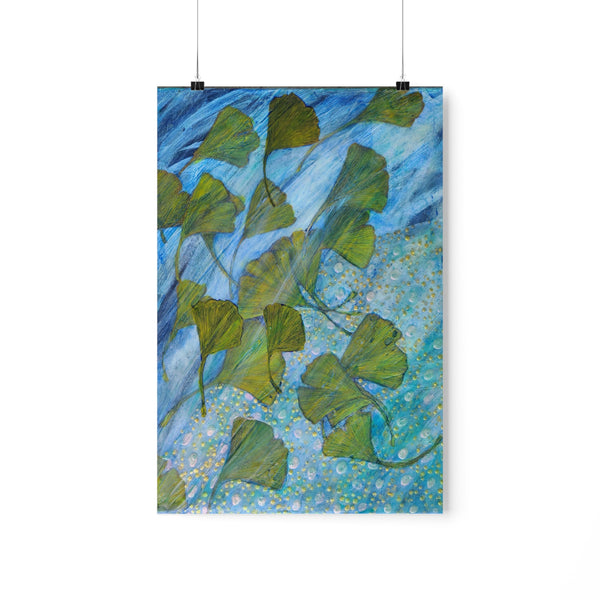 Ginkgo Leaves with Water Dragon Premium Matte vertical posters