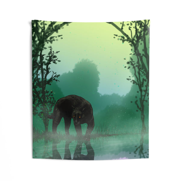 Black Panther with Reflection Indoor Wall Tapestries