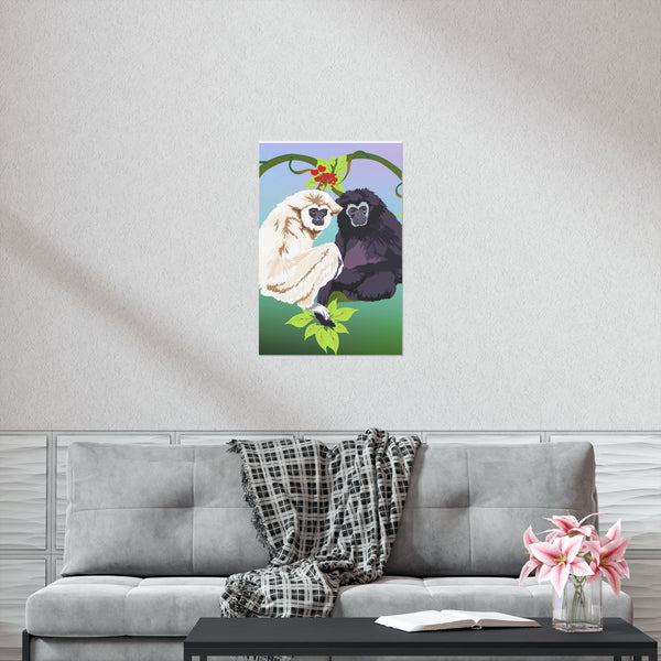 Monkey Love Endangered Hoolock Gibbon Pair Premium Matte vertical posters