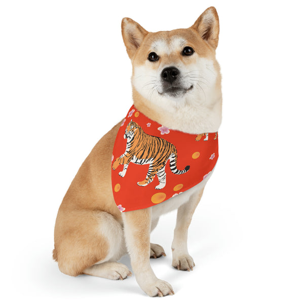 Tigers and Blossoms Red Pet Bandana Collar
