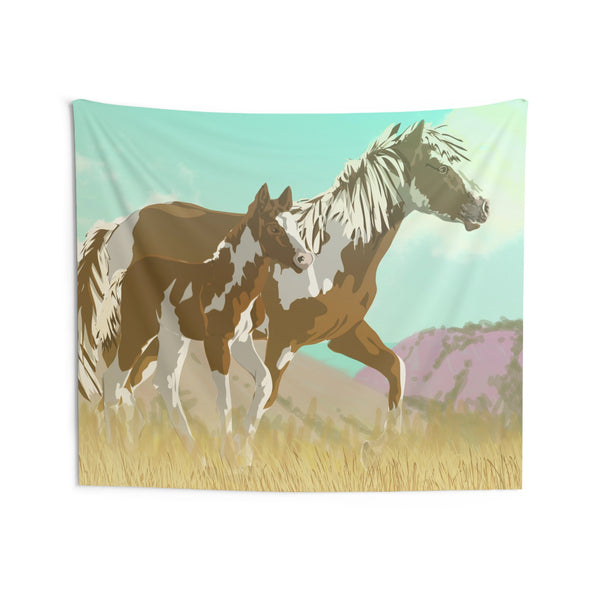 Mare and Colt Mustangs Indoor Wall Tapestries