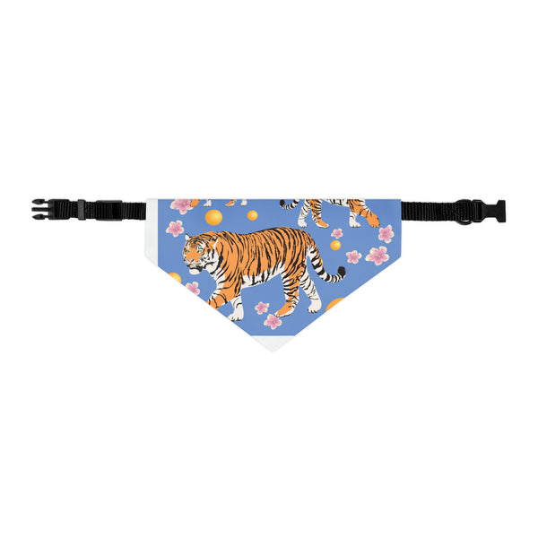 Tigers and Blossoms Blue Pet Bandana Collar